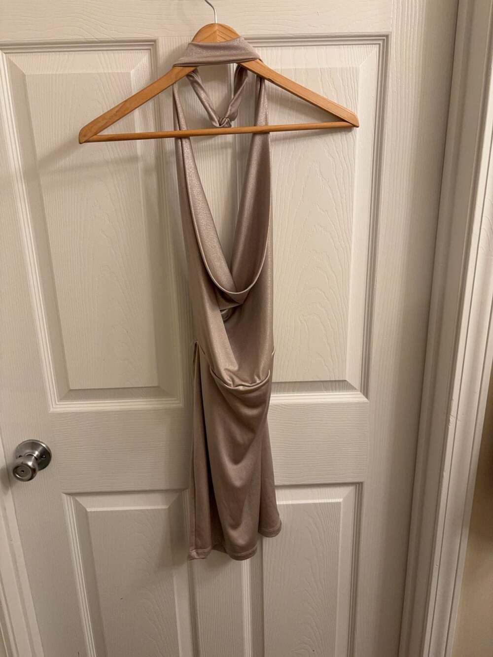 gLARE Shimmer Metallic Halter Mini Dress